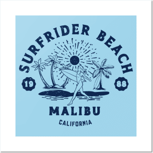 Vintage Surfrider Beach Surfing // Retro California Beach Malibu 1988 Posters and Art